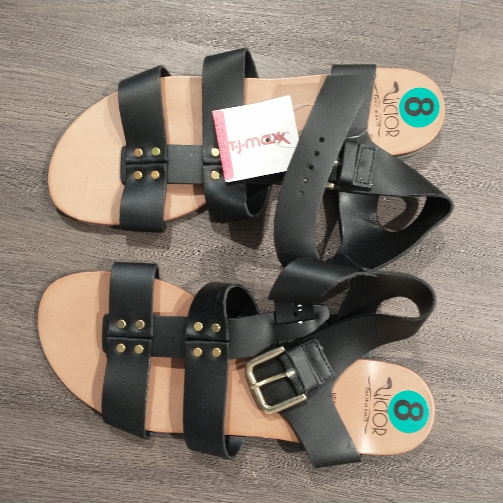 Victor black leather gladiator sandals made in Italy